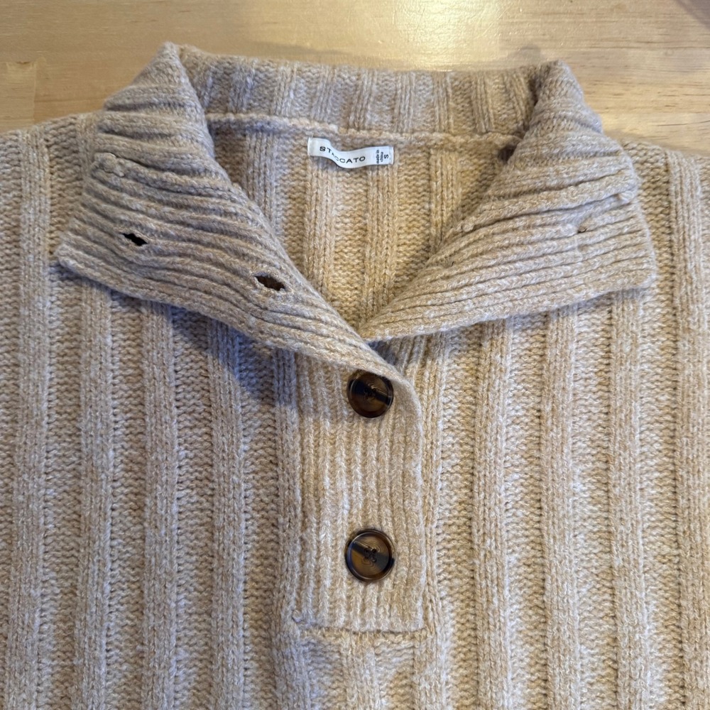 Staccato Womens Ribbed Knit Button Collar Sweater Oatmeal Beige Size S 53488 - Picture 2 of 6